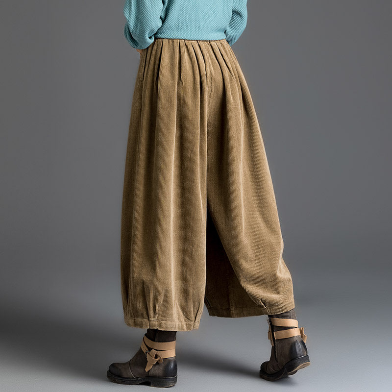 灯芯绒秋冬新款松紧腰胖mm阔腿裤 阿玛杰斯温休闲裤