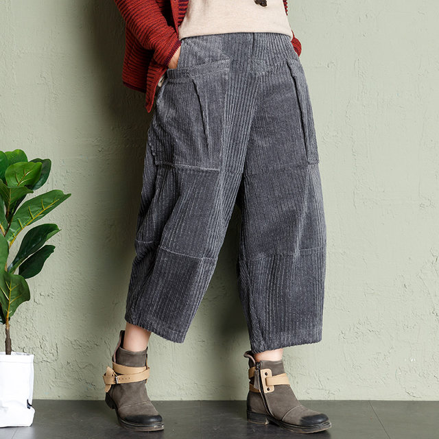 Three-quarter autumn and winter new style corduroy fat mm corduroy pants