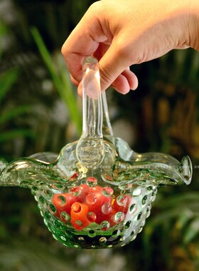 绿色花瓣口钉珠玻璃提篮篮子果盘