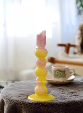 糖果色柠檬奶黄桃粉樱花云纹烛台