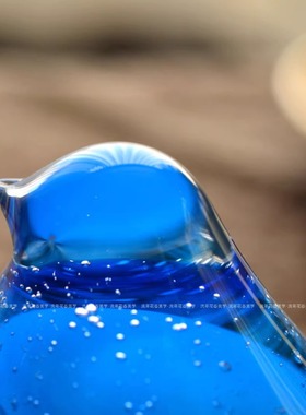 彩点气泡星空蓝扁尾玻璃小鸟摆件