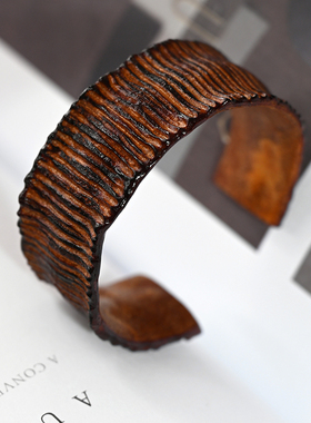 溯也手作原创个性小众手镯 质感机理皮革创意男女情侣开口手环