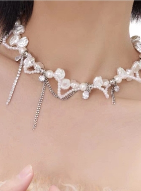 其他钛钢珍珠不规则女个性项链