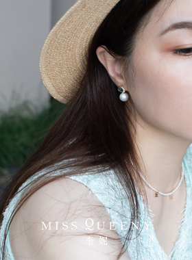 MissQueeny蓝尖晶巴洛克珍珠耳钉