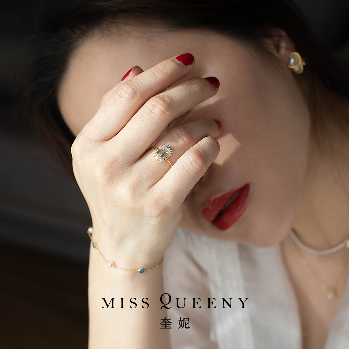 MissQueeny其微|18k金蓝托帕钻石戒指镶嵌天然石清透夏日轻奢 - 图1