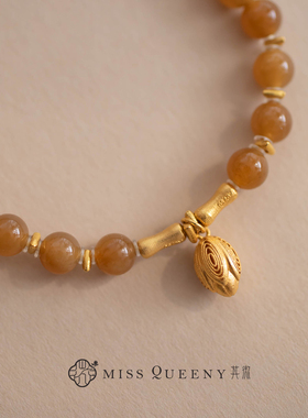 MissQueeny其微|18k金和田玉糖玉圆珠手串新中式国风气质禅意