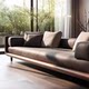 Three or four-seater straight-row sofa, small apartment office club, high-end mid-century style black walnut solid wood sofa