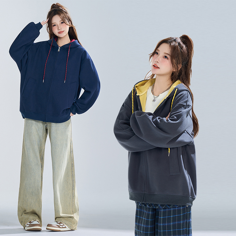 2025优续美式重磅开衫卫衣男女春秋季潮牌痞帅连帽外套 - 图0