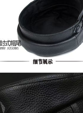 真皮帽子新款男士休闲平顶帽头层牛皮鸭舌帽保暖机车五角星秋冬季