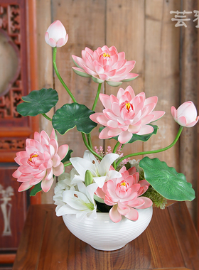 仿真荷花荷叶假荷花花客厅桌面