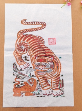 杨家埠木板年画手工印制老虎年画山林猛虎装饰展览礼品怀旧复古