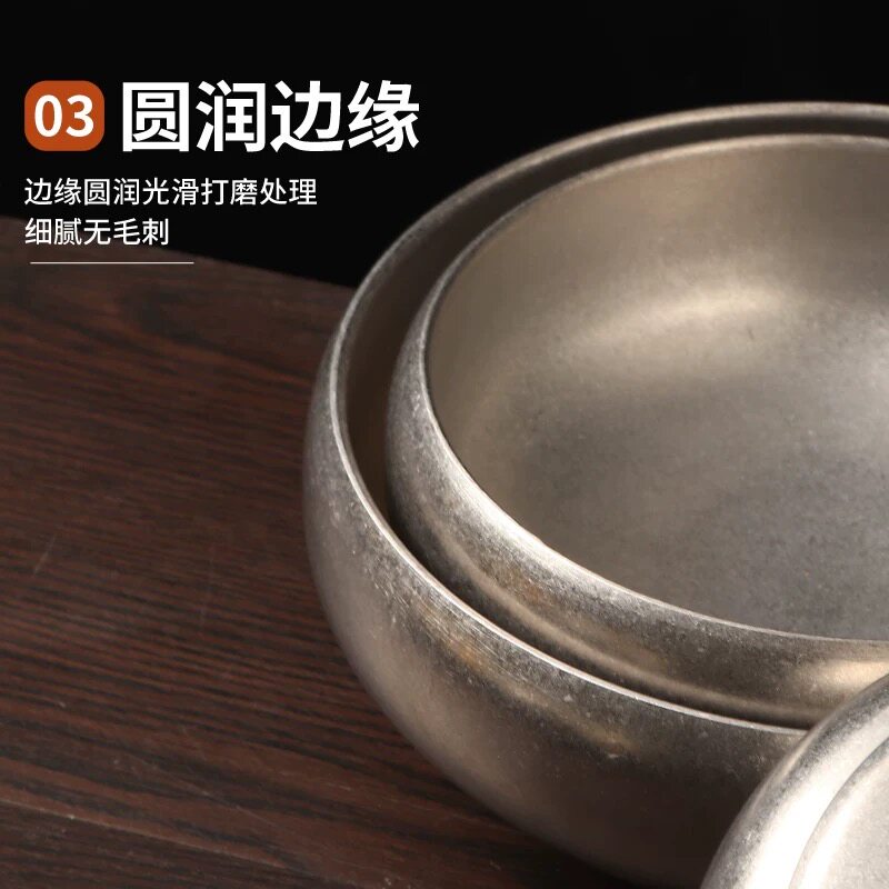 复古304不锈钢米饭碗韩式双层防烫汤碗做旧钵形碗料理小碗酱料碟