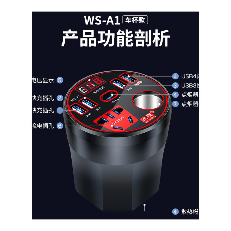 车载逆变器12V24V转220V电源转换器多功能汽车插座充电器手机快充