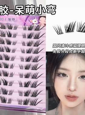 免胶新款无梗流苏猫耳柔软仿真自然单簇假睫毛自粘拉长懒人大眼尾