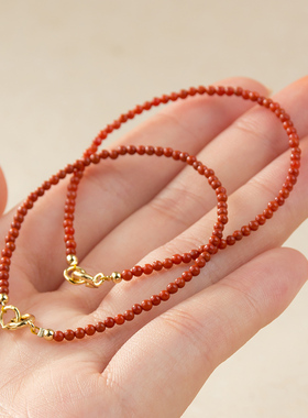柿子红南红玛瑙手串细款女士手链
