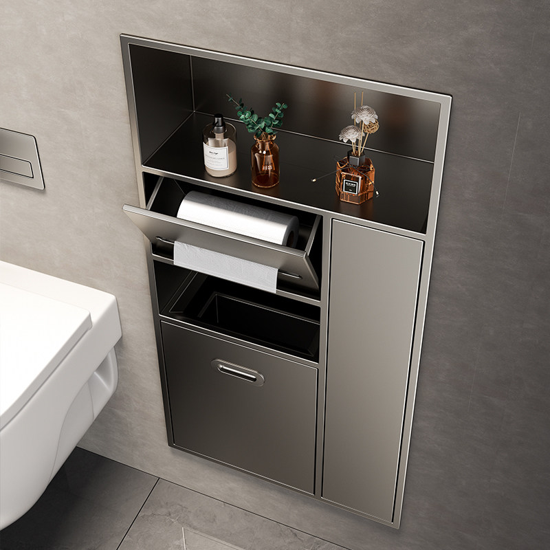 奶油风卫生间不锈钢马桶壁龛卫生间厕所垃圾桶嵌入式柜马桶旁壁龛,淘宝优惠券,粉丝福利购,淘宝优惠卷