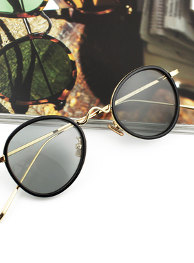 复古小圆框个性超潮流浅色墨镜