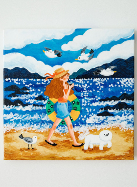 Prairie治愈系萌宠儿童房间多巴胺挂画蓝色大海洋组合卡通装饰画