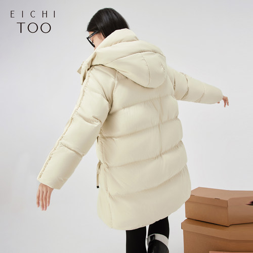 爱居兔时尚连帽羽绒服女冬季新款简约大气中长款羽绒外套 - 图2