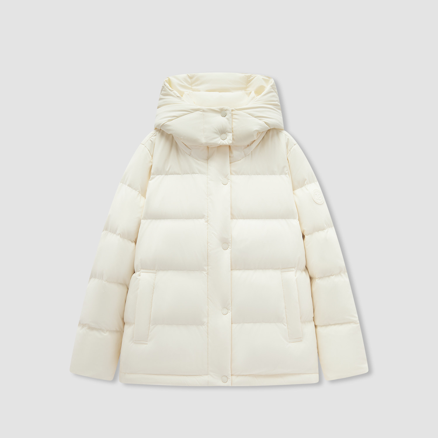 爱居兔简约保暖户外羽绒服女2025年冬季新款立领连帽防风短外套,淘宝优惠券,粉丝福利购,淘宝优惠卷