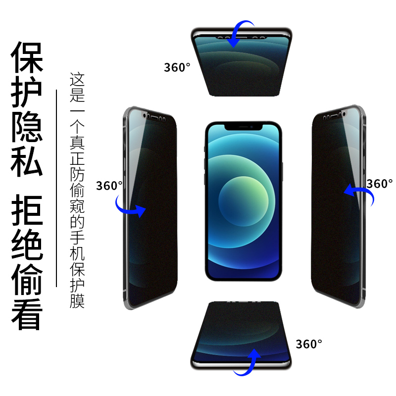 适用苹果12pro磨砂防窥iphone13钢化膜360度Xs陶瓷防窥11全屏覆盖-图1