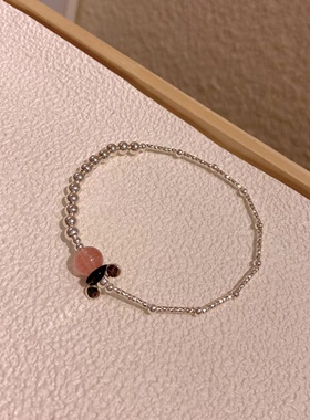 草莓晶纯银珠银管闪亮精致细款手链百搭叠戴简约手饰手串