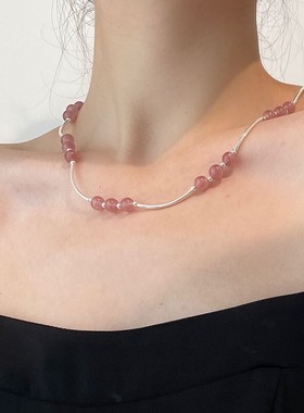 草莓晶招桃花多层纯银时尚风手链