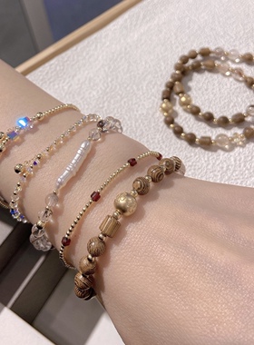 鸡翅木14K注金美国包金奥地利水晶手链精致发晶手串百搭闺蜜礼物