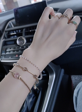 精致细款纯银韩版奥地利水晶超闪美国进口14k包金手链闺蜜礼物