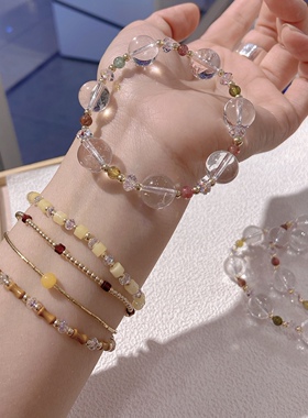 天然白水晶手链女款单圈简约百搭注金碧玺感高级轻奢精致闺蜜礼物