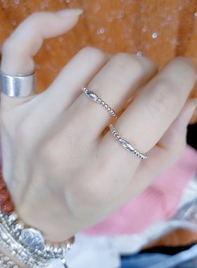 纯银简约细款转运珠大米粒大码个性小众轻奢指环尾戒女生招财纳福