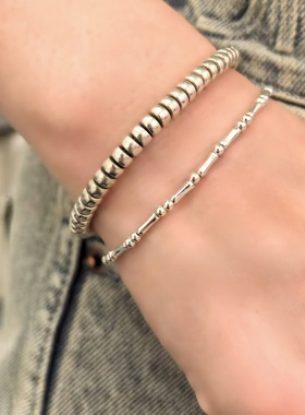 足银999纯银小众设计竹节拼接手链女韩国精细高级感简约叠戴首饰