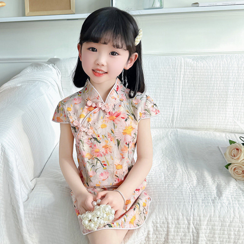 女童旗袍碎花连衣裙夏季宝宝薄款洋气公主裙子儿童夏装中国风汉服,淘宝优惠券,粉丝福利购,淘宝优惠卷
