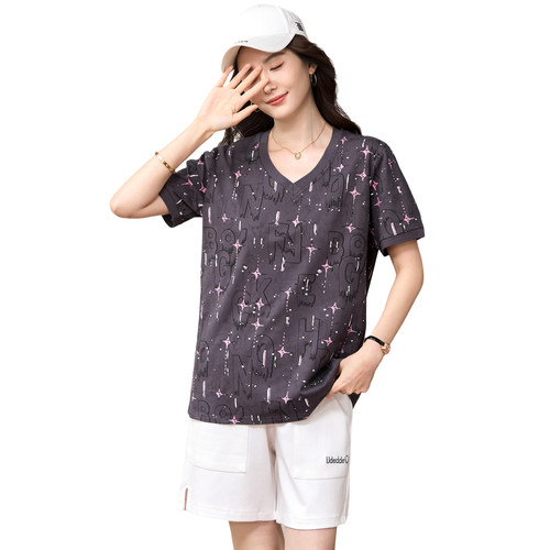 特大码女装夏装200斤胖妹妹时尚休闲上衣胖mm遮肉显瘦短袖T恤衫 - 图3