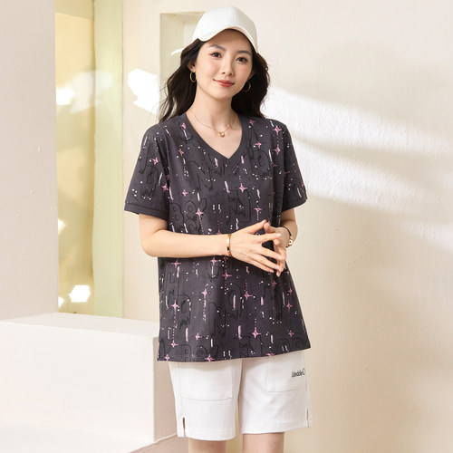 特大码女装夏装200斤胖妹妹时尚休闲上衣胖mm遮肉显瘦短袖T恤衫 - 图2