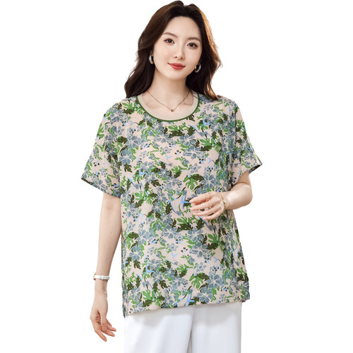 大码女装天丝短袖t恤200斤胖mm宽松遮肉显瘦气质小衫上衣夏季新款 - 图3