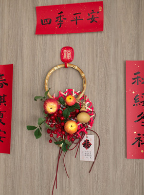 新中式红色仿真花环春节门挂装饰
