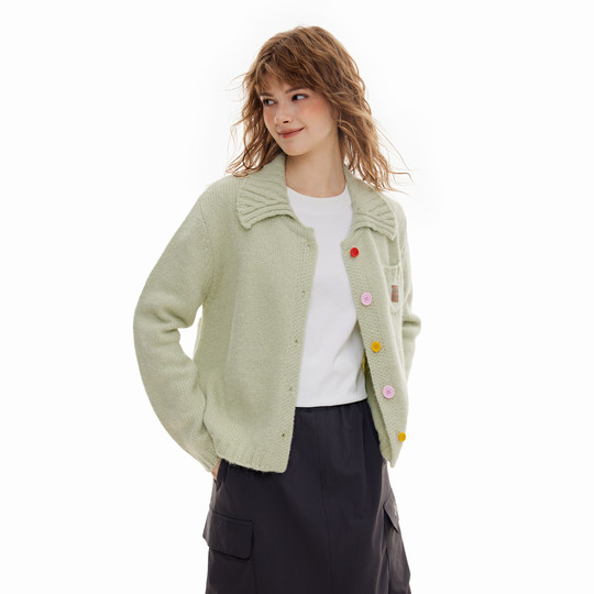 KXLFCHN空穴来风 开衫毛衣外套女多巴胺色系翻领休闲百搭针织衫男