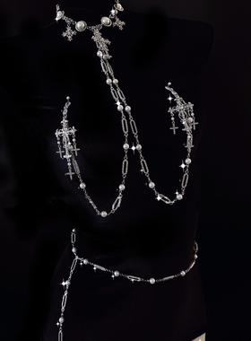 重工十字架性感复古咪咪夹珍珠