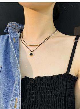 黑色小众设计感ins冷淡风锁骨链