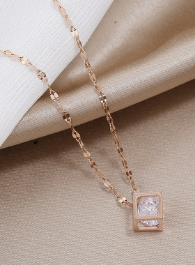 锆石几何方块吊坠锁骨链折扣