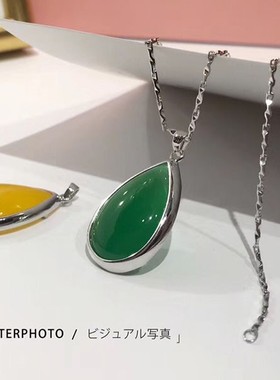 s925纯银项链玉吊坠女绿色玉髓