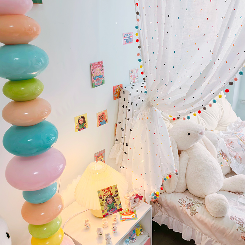 卧室卫生间门对床隔断帘彩色毛球花边布艺窗帘少女门帘试衣间帘子 - 图3