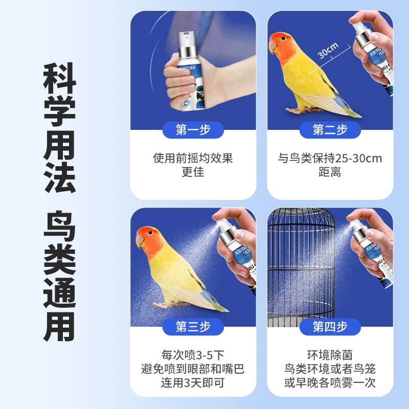 鹦鹉驱虫喷雾玄凤虎皮体外除虱药一喷净鸟类洗澡用品牡丹清洁羽毛 - 图1