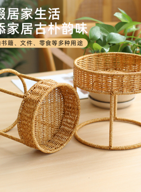 仿藤编花架多肉绿植花盆架客厅办公桌面迷你花盆摆件架子展示架