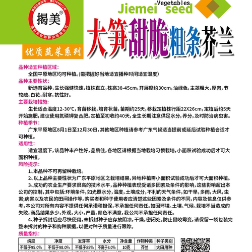 揭美20克大笋甜脆粗条芥兰种子 芥蓝菜籽高产农业阳台种蔬菜种子 - 图1