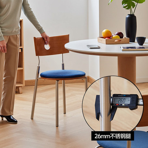 中古餐椅家用实木靠背椅网红复古椅小户型餐桌椅不锈钢设计师椅子 - 图0