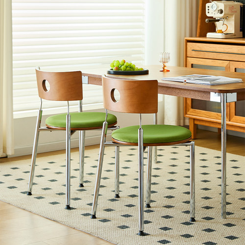 中古餐椅家用实木靠背椅网红复古椅小户型餐桌椅不锈钢设计师椅子 - 图3