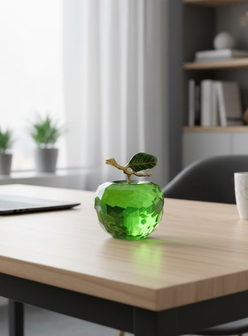 创意水晶青苹果装饰摆件绿色家居桌面工艺品客厅书房装饰品