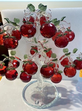 24挂水晶苹果玻璃工艺品红苹果树平安果水晶树建盏花瓶摆件